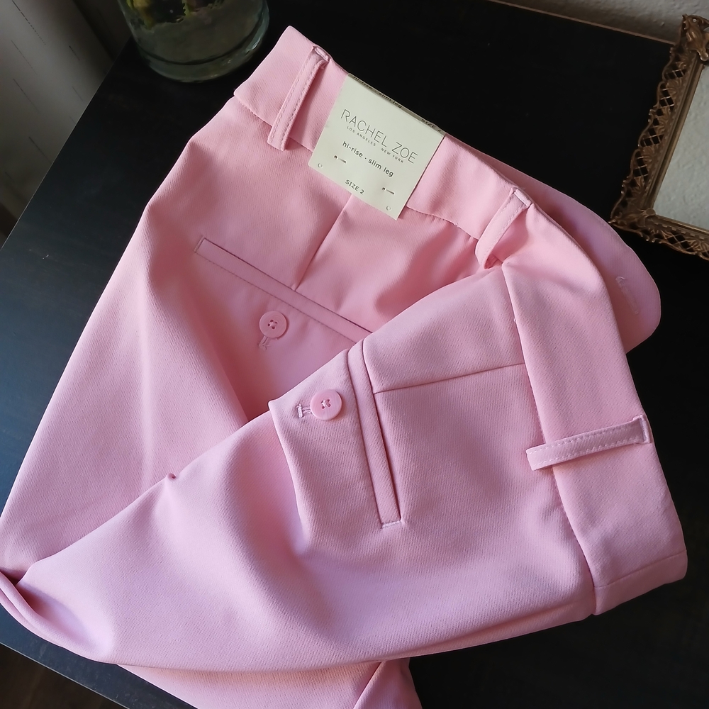 Rachel Zoe Pink Trousers, High-rise, Slim Leg, Barbie Pink, Sz 2, Stretch